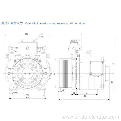 Double Wrap Gearless Elevator Traction Machine With Brake